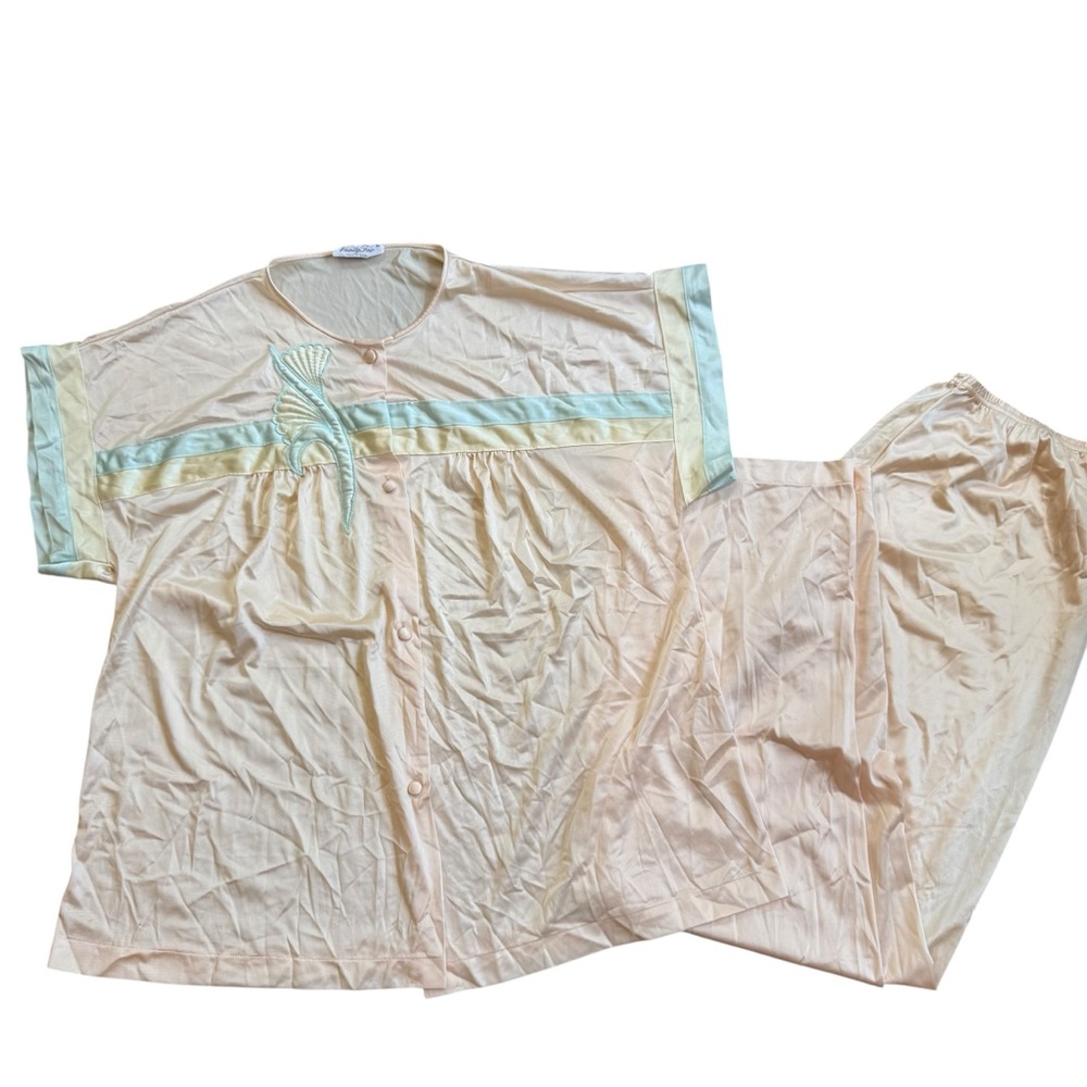 Vintage 70s Vanity Fair 2 Pc Nylon Pajama Set Multi Colored Sz Medium USA